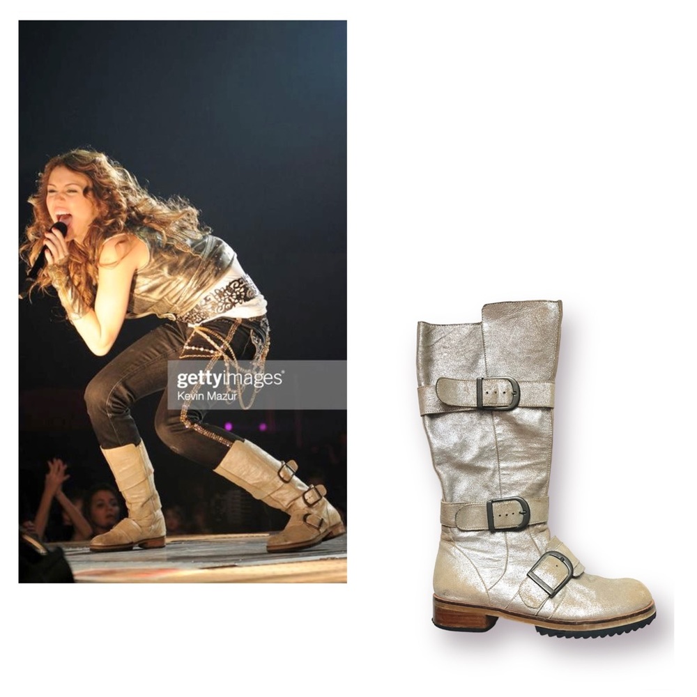 📀🎤 Miley Cyrus Best of Both Worlds Tour Wardrobe suede metallic boots size 7.5